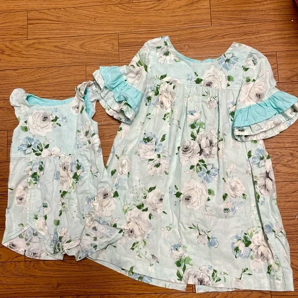 Sister matching set sewn with love,  12 month romper & 3T dress - Picture 4 of 16